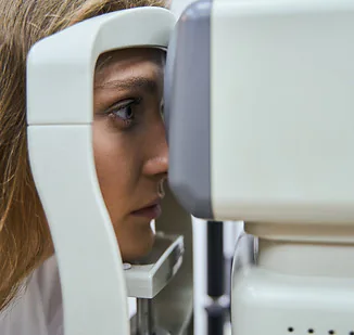 A patient having an OCT scan