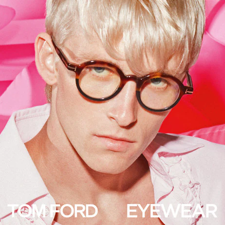 A model wearing round Tom Ford glasses