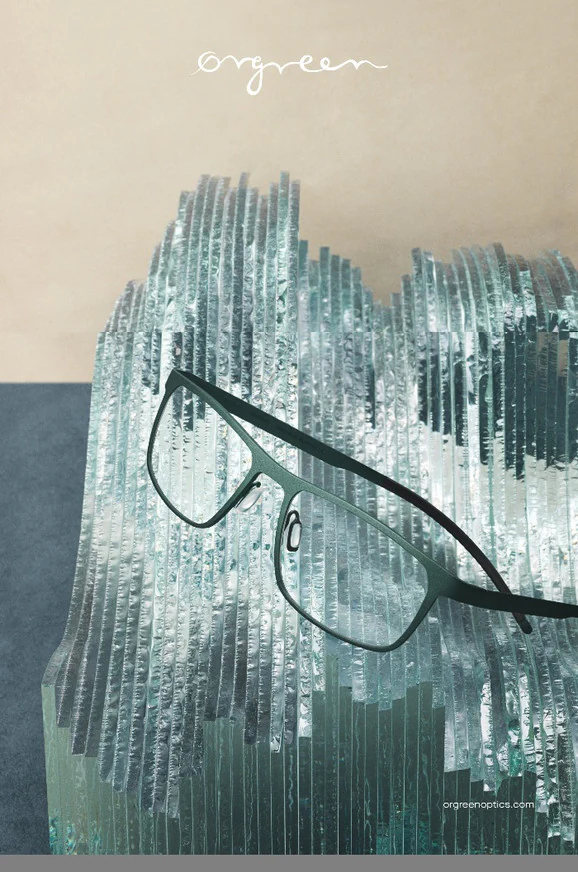 Orgreen glasses against a textured backdrop