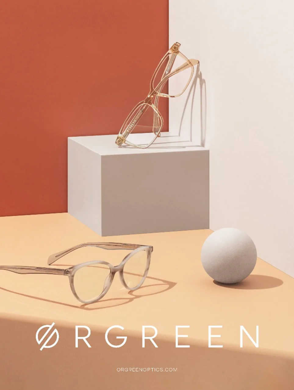 Orgreen glasses displayed on a plinth